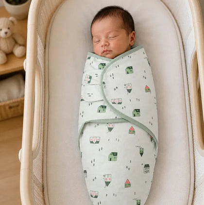 Baby Swaddle Wrap – White & Green Cottage Print by Kidzo