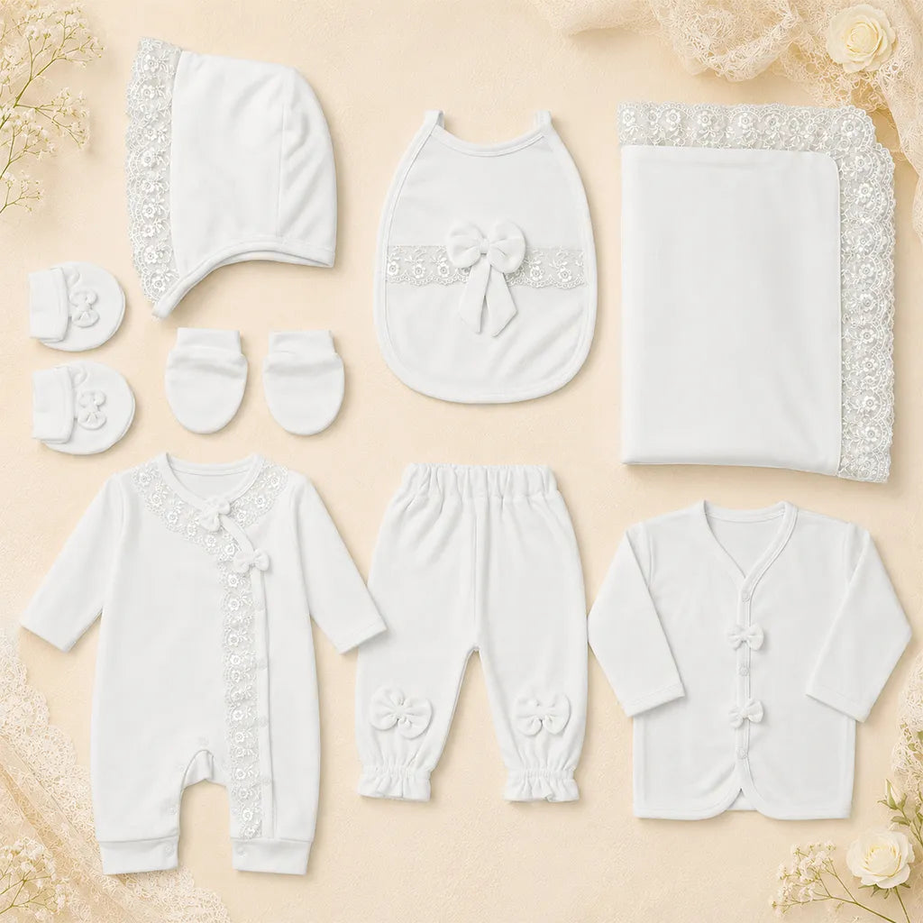 BABY STARTER SET 8 PIECES WHITE LACE DESIGN - image 3