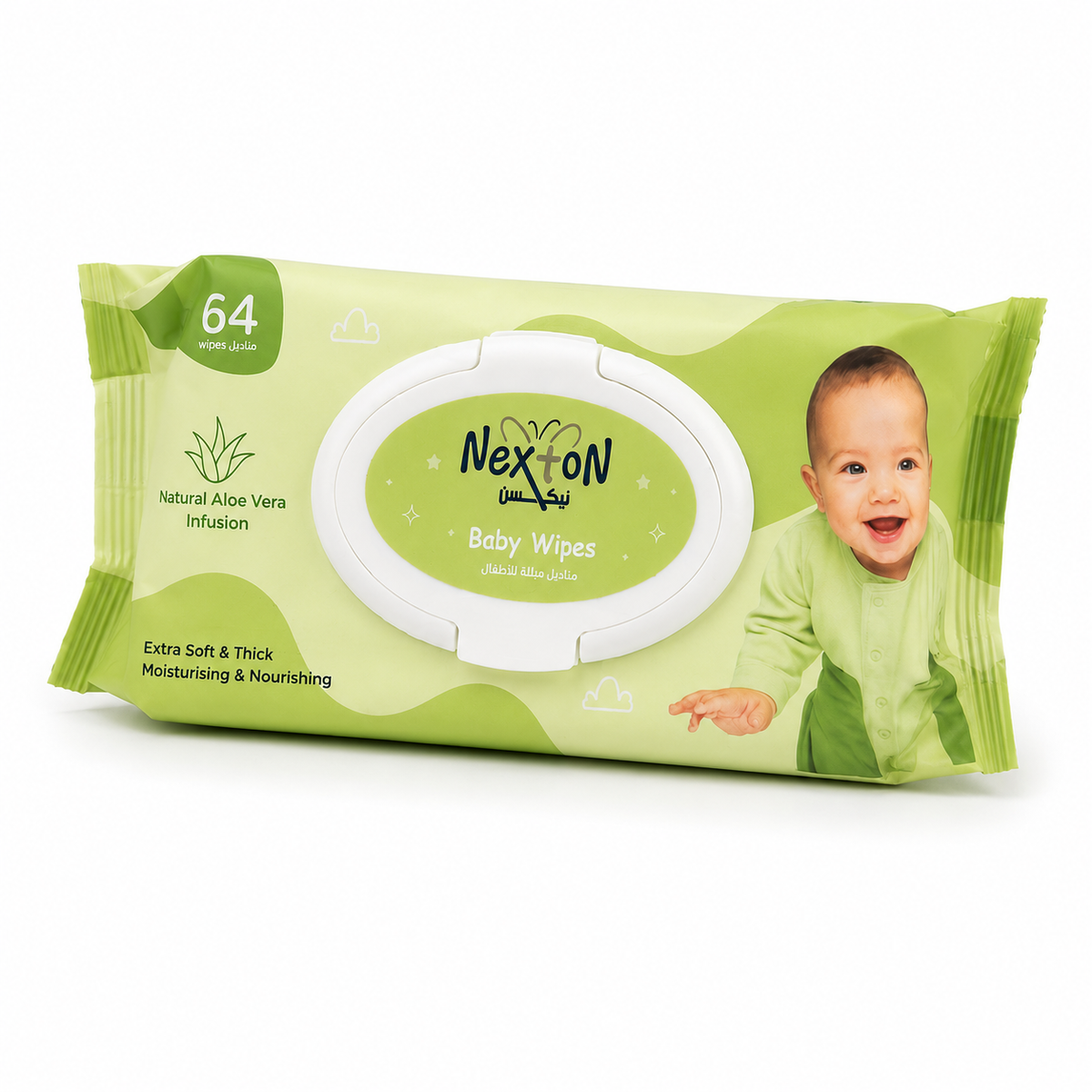 Nexton Aloe Vera Baby Wipes, 64 Pack