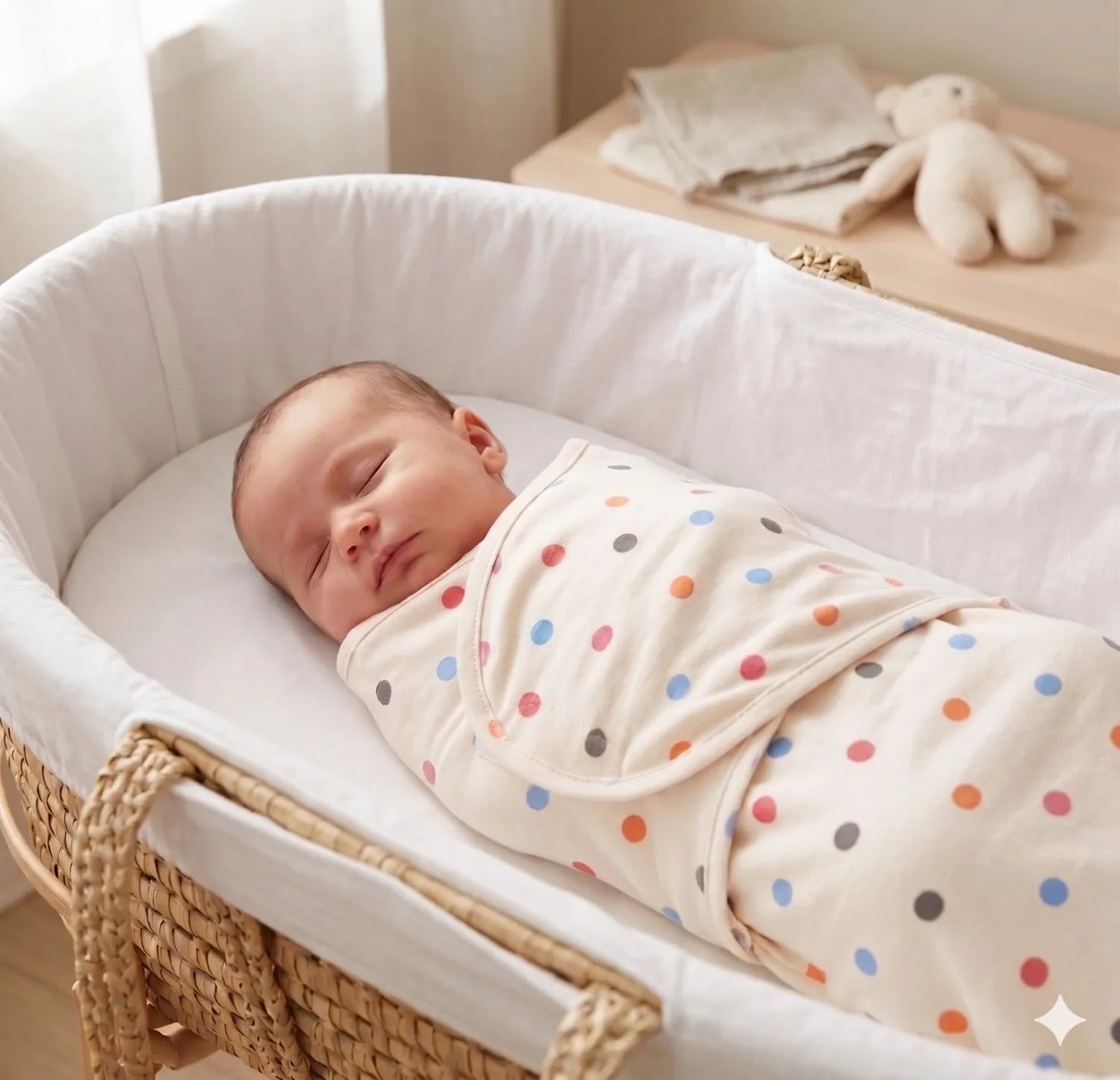 BABY ADJUSTABLE SWADDLE DOTED WHITE KIDZO
