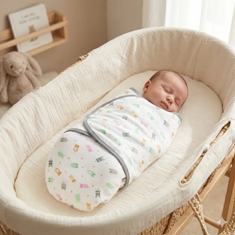 KIDZO SWADDLEME BABY WRAP ANIMAL PRINT GREEN (7-14lbs)