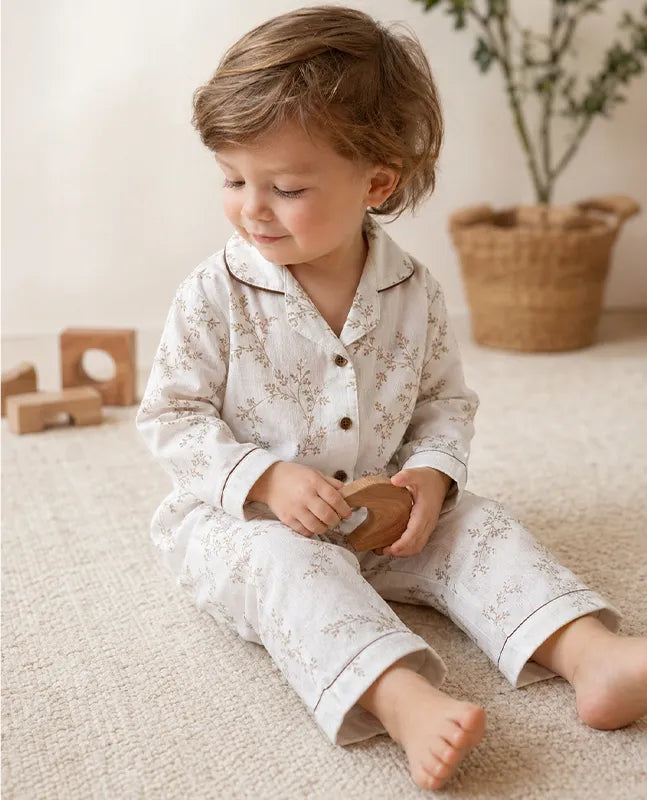 KIDZO BABY NIGHT SUITS FLORAL PRINT BROWN