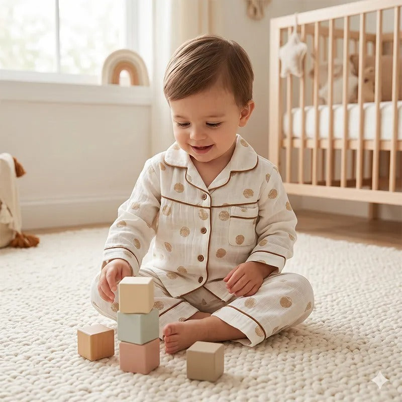 Kidzo Baby Night Suits Dotted Print Brown