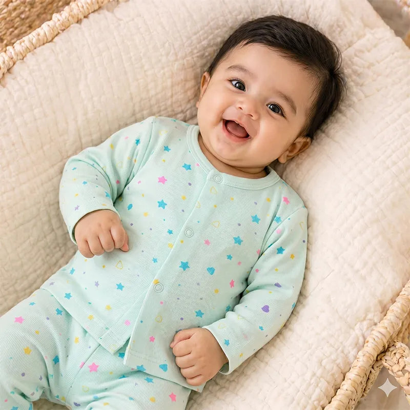 BABY 2PCS SUIT STAR PRINTED GREEN