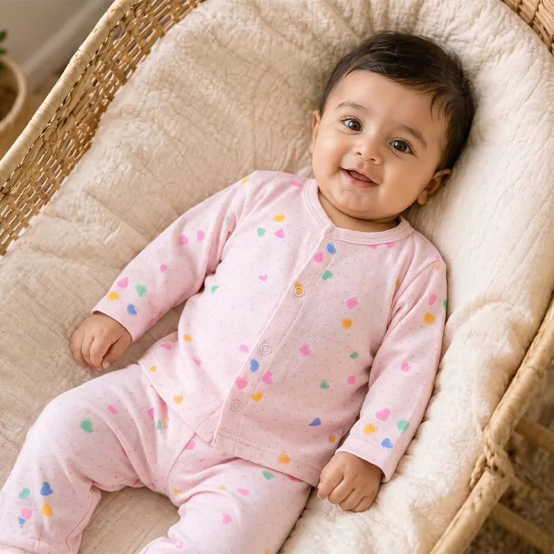 BABY 2PCS SUIT HEART PRINTED PINK