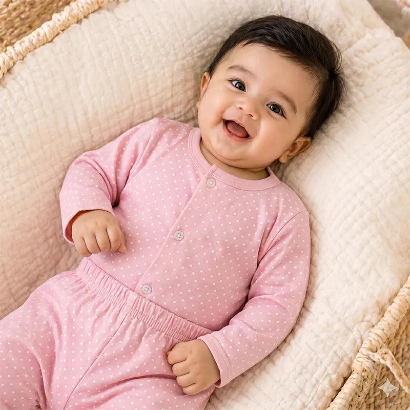 KIDZO BABY 2PCS SUIT DOTED PRINT PINK