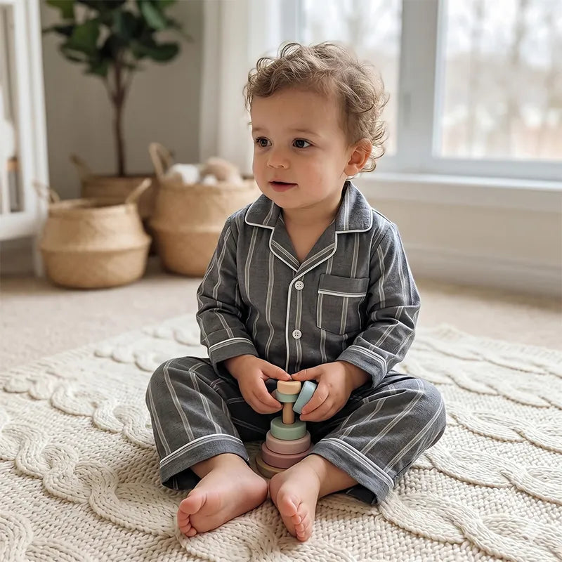 KIDZO BABY 2PCS SUIT LINE PRINTED GREY WITH POCKET