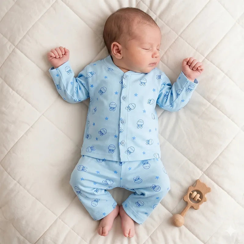KIDZO BABY 2PCS SUIT BUNNY PRINTED BLUE
