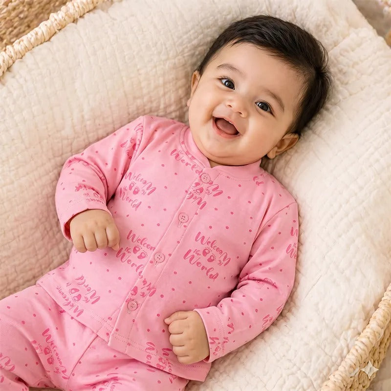 Kidzo Baby 2pcs Suit Welcome to The World Printed Pink