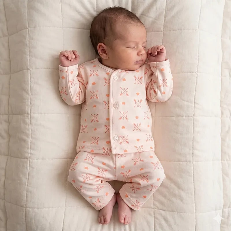 Kidzo Baby 2pcs Suit Love Printed Baby Pink