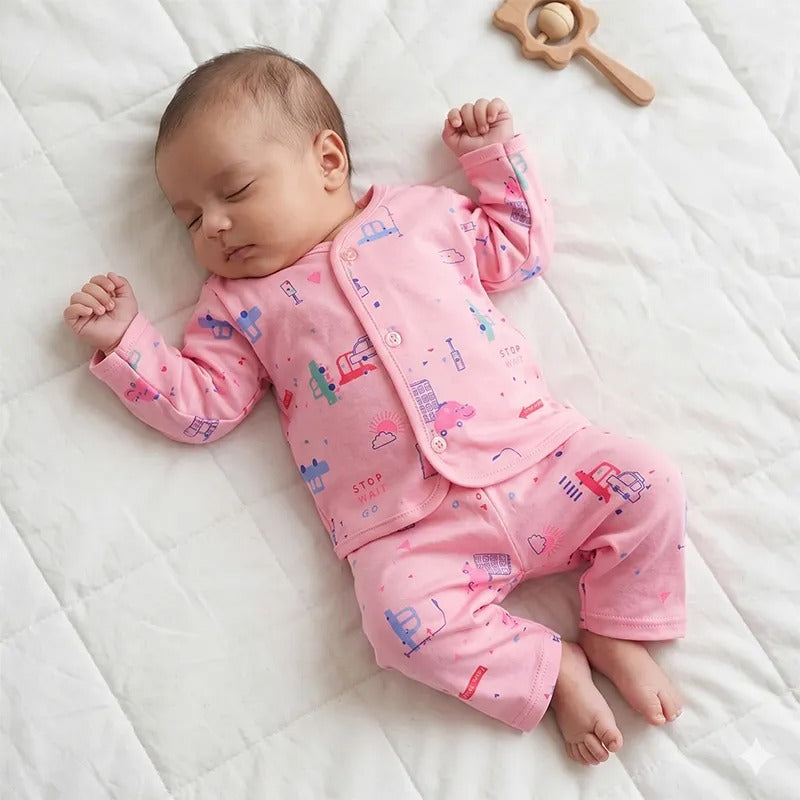 Kidzo Baby 2pcs Suit Car Printed Pink