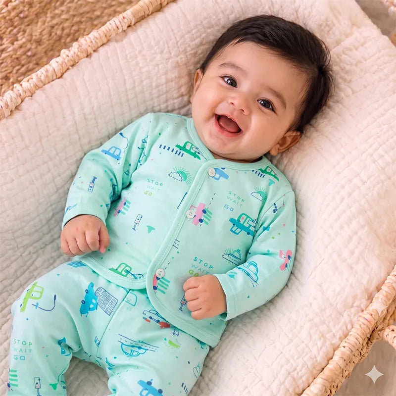 KIDZO BABY 2PCS SUIT CAR PRINTED GREEN