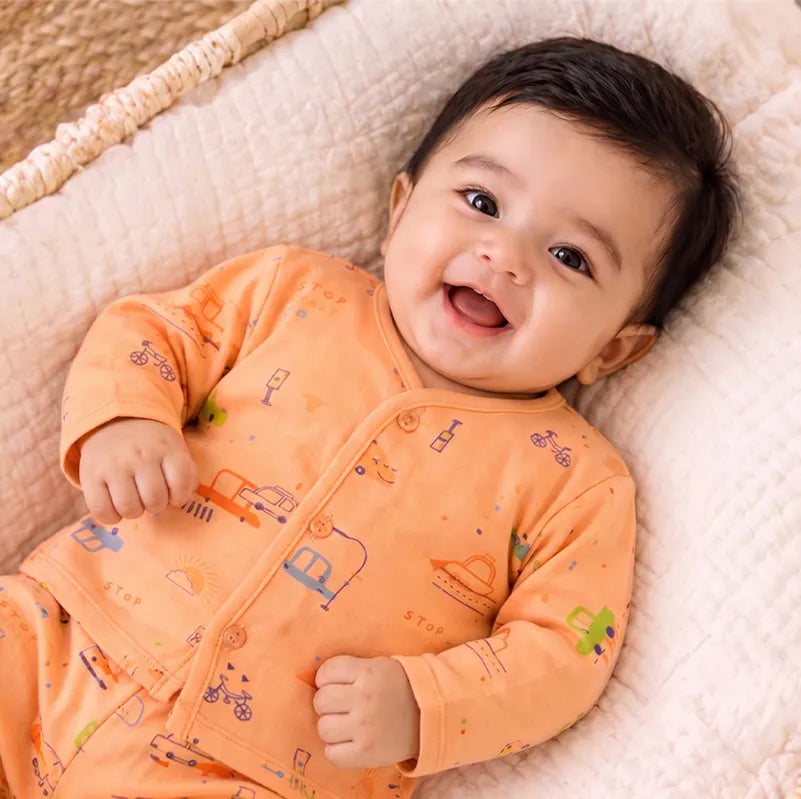 KIDZO BABY 2PCS SUIT CAR PRINTED ORANGE