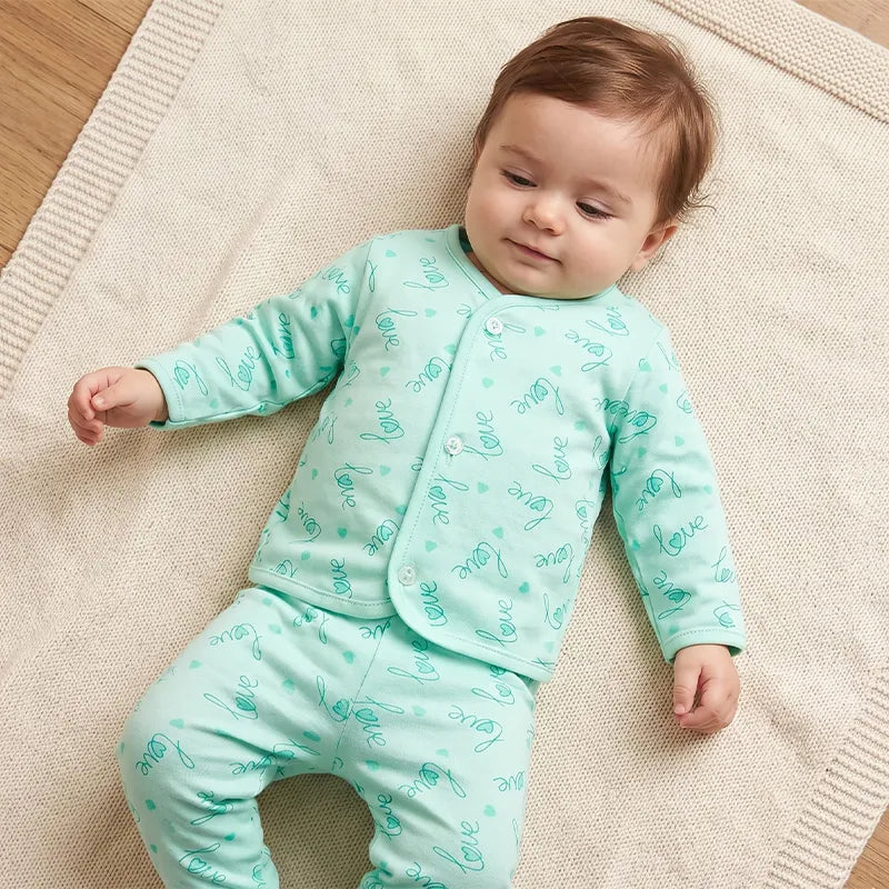 KIDZO BABY 2PCS SUIT LOVE PRINTED GREEN