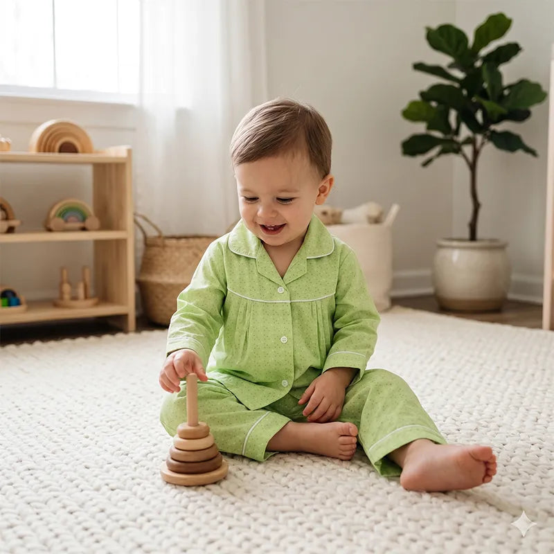 KIDZO NIGHT SUIT DOTTED PRINTED GREEN