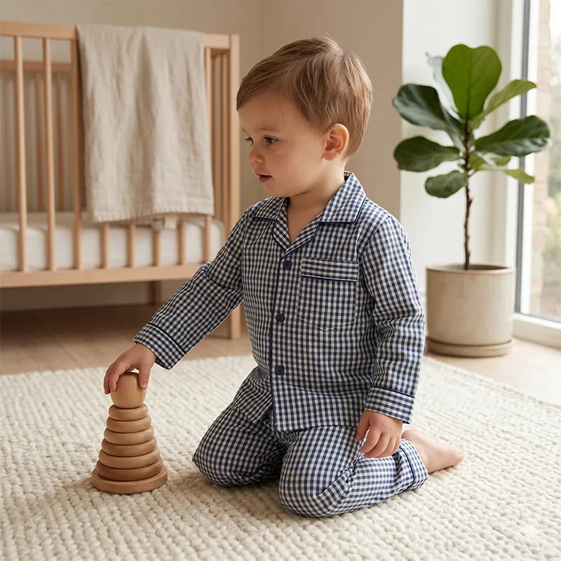 KIDZO BABY NIGHT SUIT CHECK BLUE WITH POCKET
