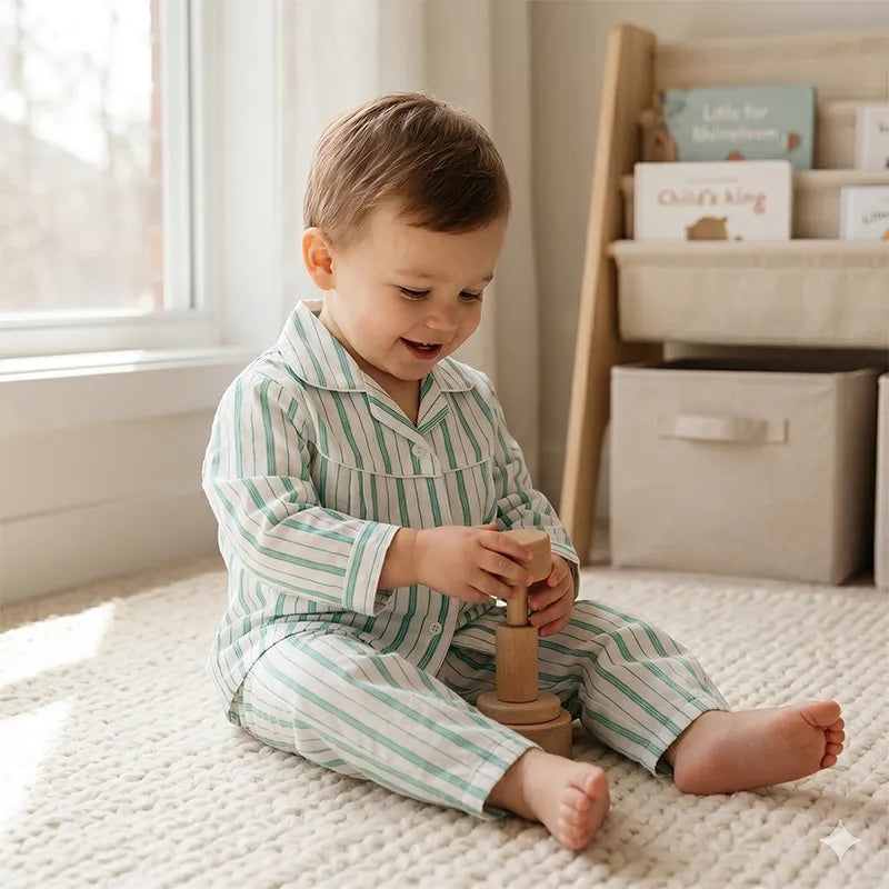 KIDZO NIGHT SUIT LINING GREEN AND WHITE