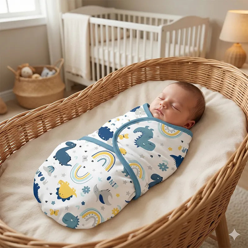 BABY ADJUSTABLE SWADDLE DINO PRINT BLUE
