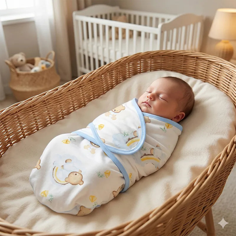 BABY ADJUSTABLE SWADDLE RAINBOW TEDDY BEAR BLUE
