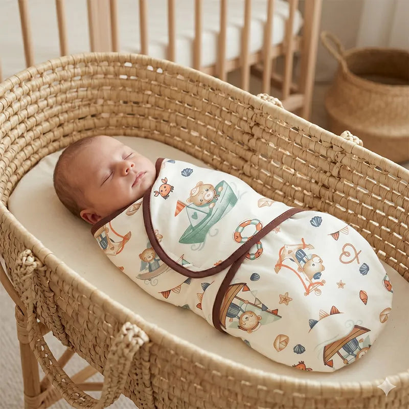 BABY ADJUSTABLE SWADDLE SHIP TEDDY BEAR GREEN