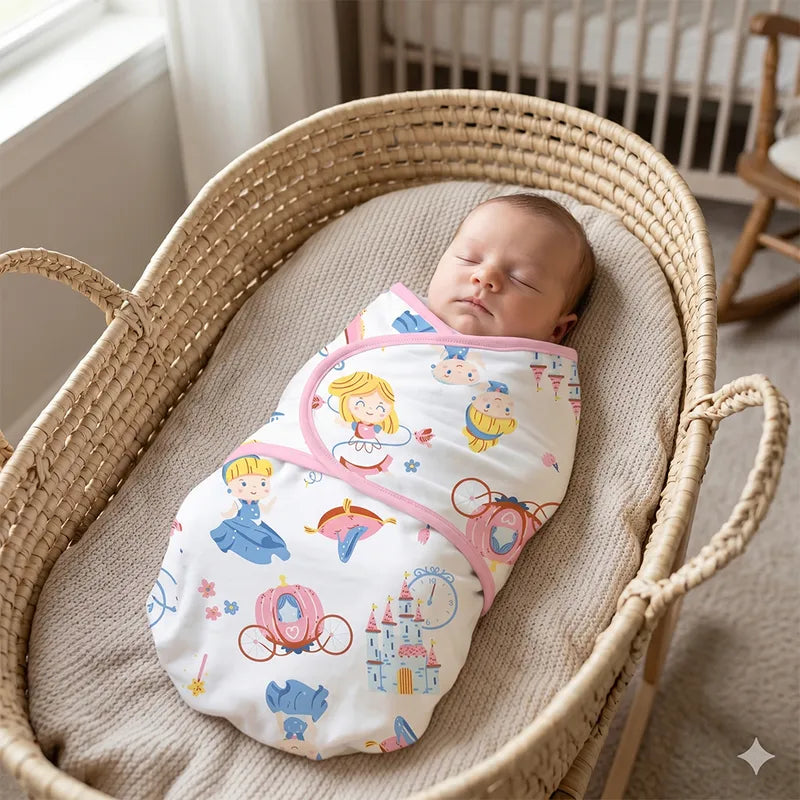 BABY ADJUSTABLE SWADDLE FAIRY PRINT PINK AND BLUE