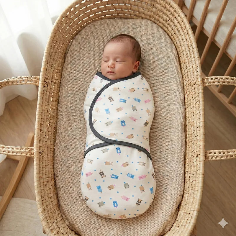Kidzo Swaddleme Baby Wrap Animal Print Blue (7-14lbs)