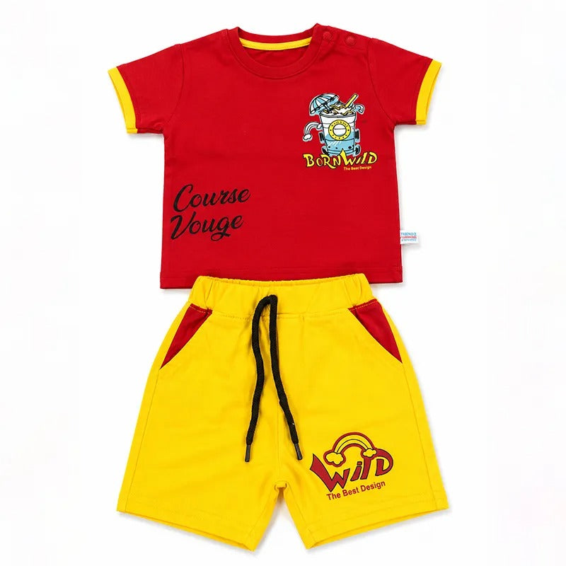 Imported Soft Cool Fabric Trendy Summer Outfit for Baby/Baba Red & Yellow