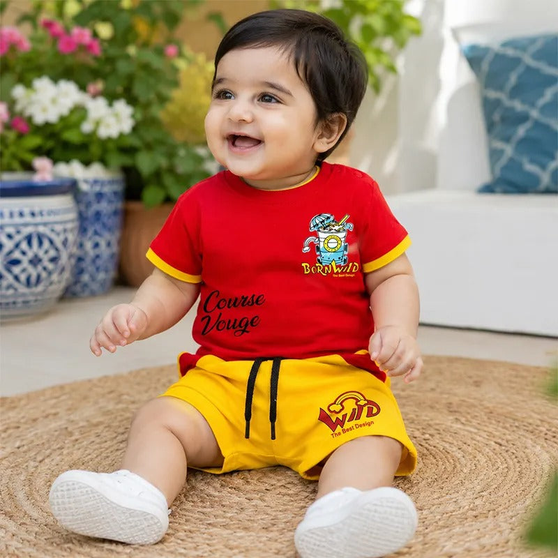 Imported Soft Cool Fabric Trendy Summer Outfit for Baby/Baba Red & Yellow – additional product view 2 of 2