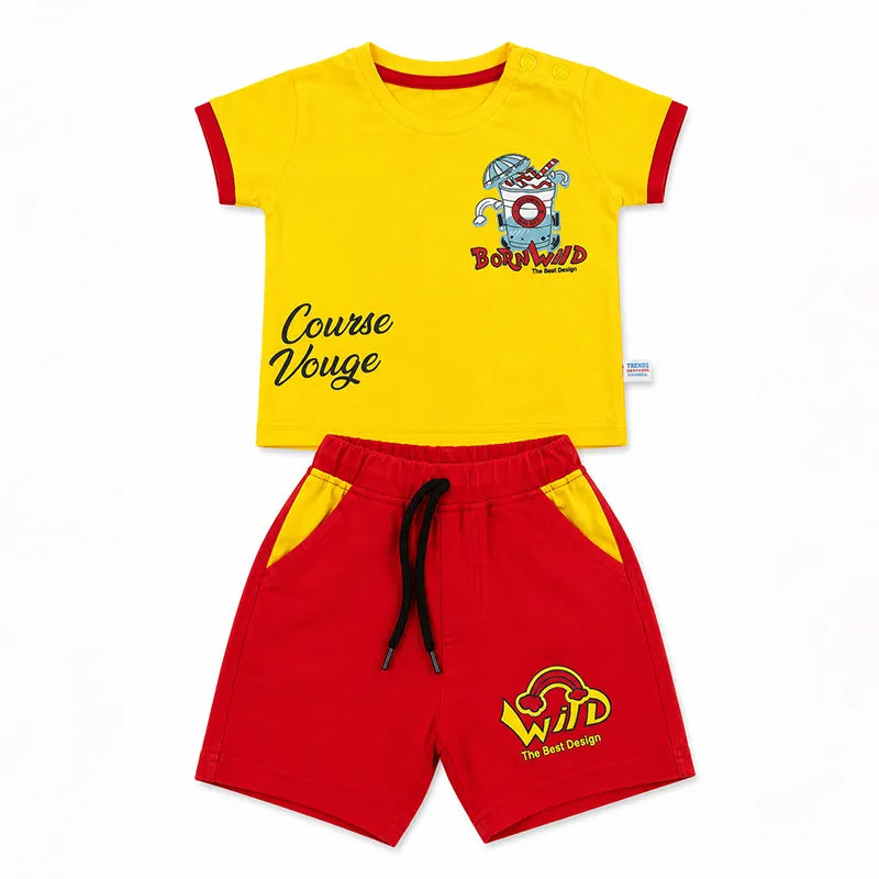 IMPORTED FABRIC FUN RIDE SUMMER OUTFIT FOR BABY/BABA RED & YELLOW  
