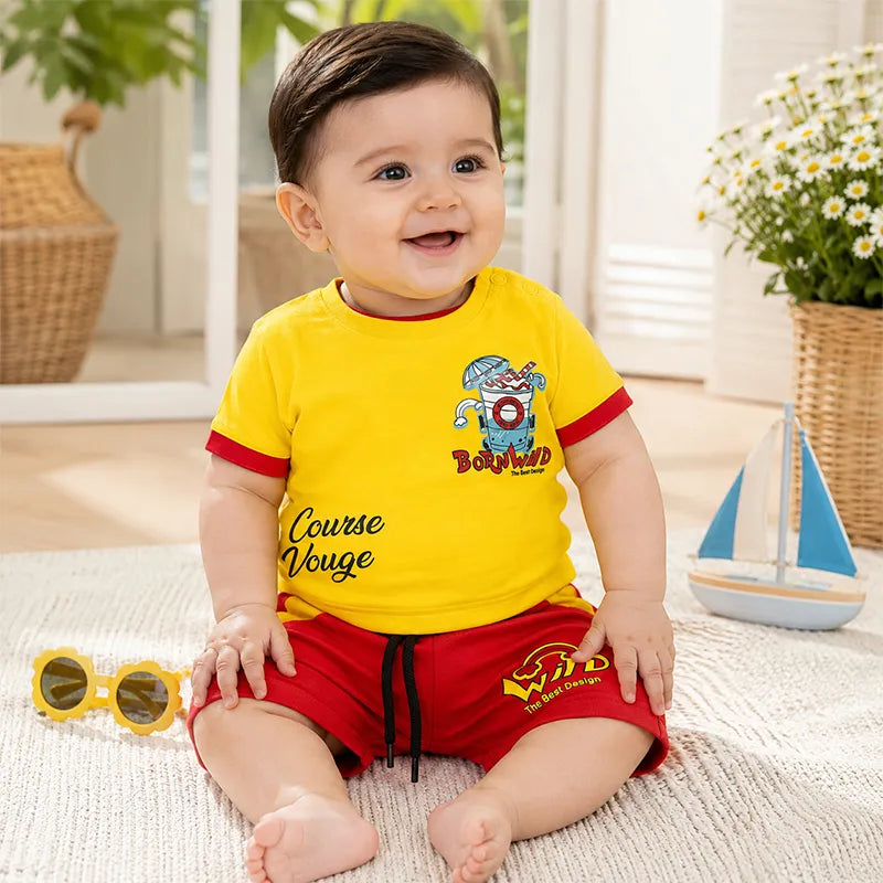 IMPORTED FABRIC FUN RIDE SUMMER OUTFIT FOR BABY/BABA RED & YELLOW   - image 2