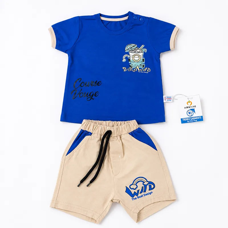 IMPORTED FABRIC TRENDY SUMMER OUTFIT FOR BABY/BABA ROYAL BLUE & BEIGE  