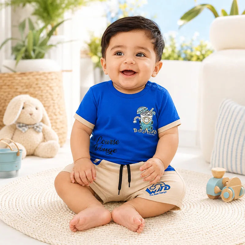 IMPORTED FABRIC TRENDY SUMMER OUTFIT FOR BABY/BABA ROYAL BLUE & BEIGE   - image 2