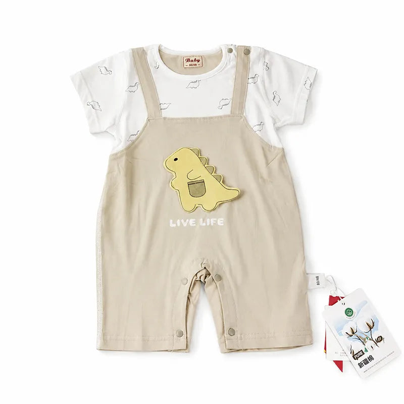 IMPORTED FABRIC BABY/BABA DINO SHORT LEG ROMPER SKIN & WHITE SOFT COTTON SUMMER 