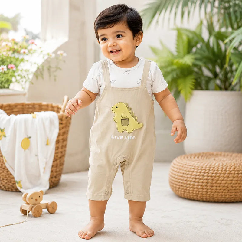 IMPORTED FABRIC BABY/BABA DINO SHORT LEG ROMPER SKIN & WHITE SOFT COTTON SUMMER  - image 2