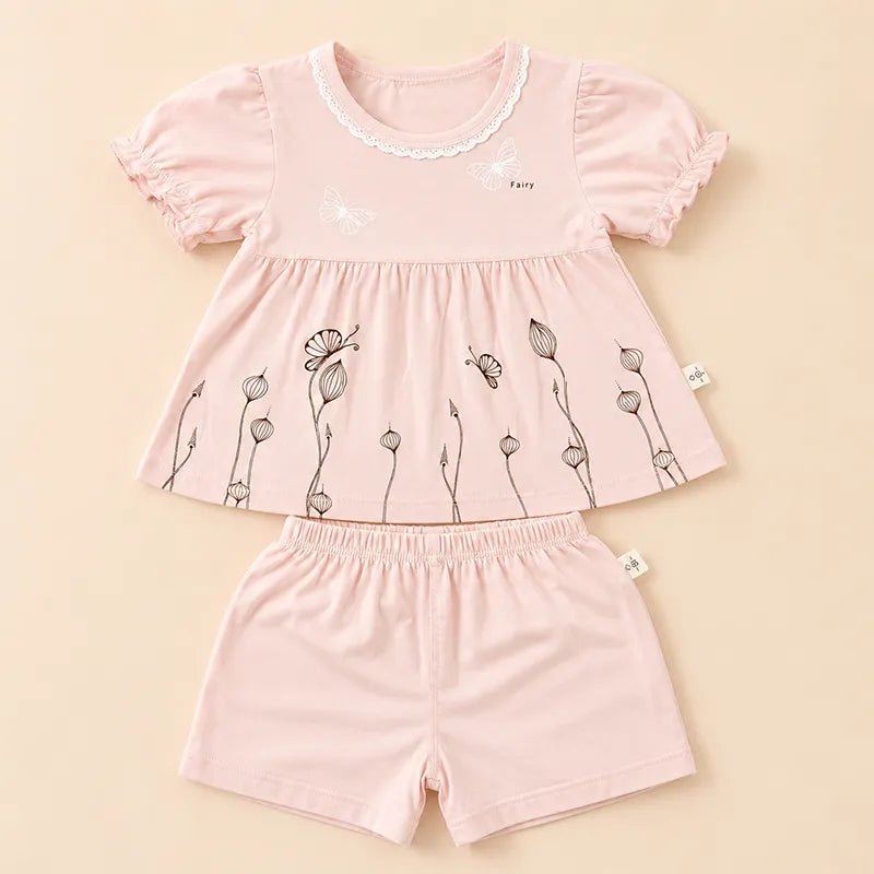 IMPORTED BABY GIRLS 100% COTTON SUMMER FROCK & SHORTS PINKY BUTTERFLY PRINT 