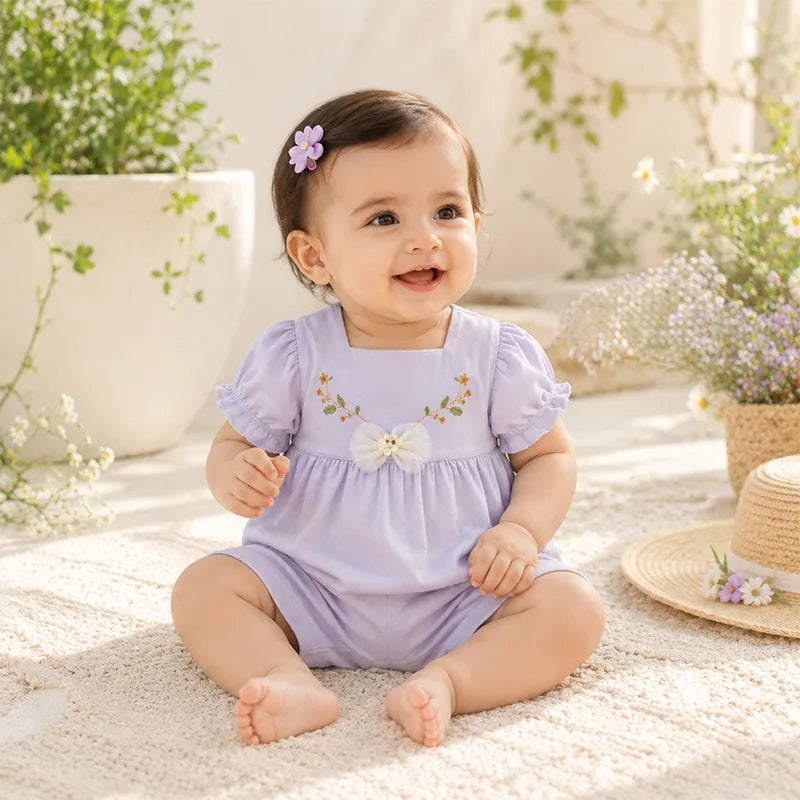 IMPORTED ELEGANT BABY GIRL SOFT COTTON DRESS FROCK SET LAVENDER BLOSSOM THEM - image 2