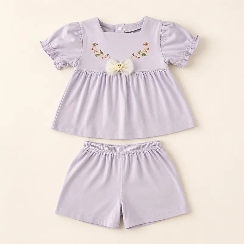 IMPORTED ELEGANT BABY GIRL SOFT COTTON DRESS FROCK SET LAVENDER BLOSSOM THEM
