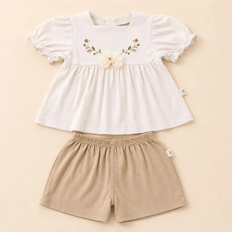 IMPORTED ELEGANT BABY GIRL SOFT COTTON FROCK DRESS SET IVORY BLOSSOM THEM 