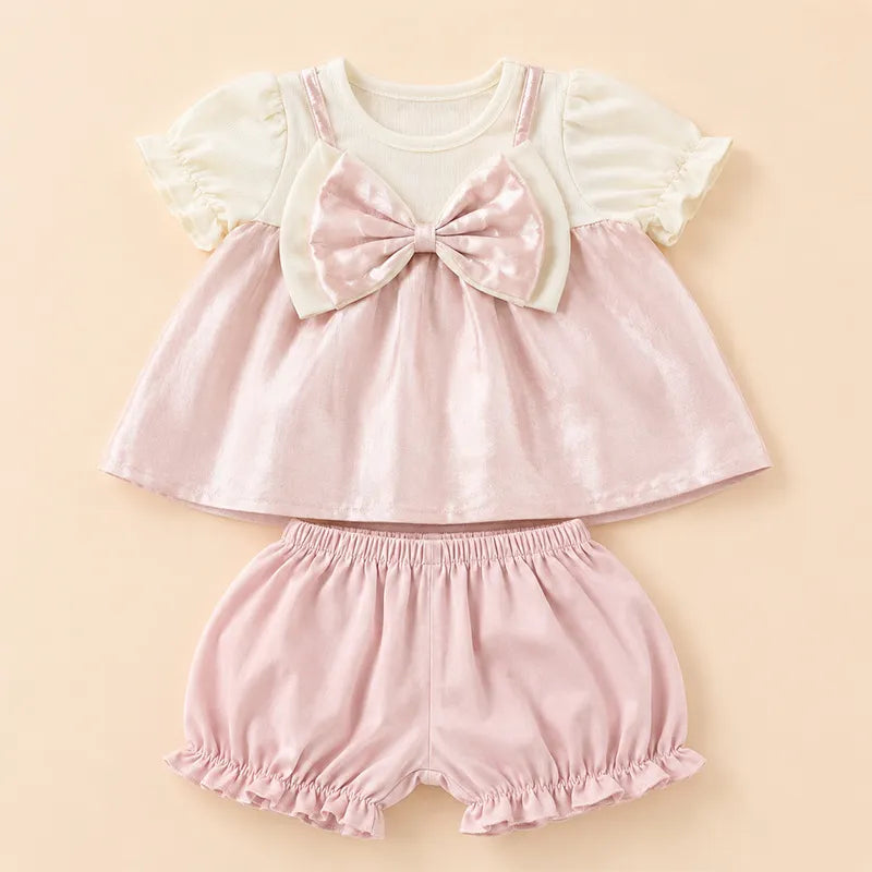 IMPORTED BABY GIRLS ELEGANT PARTY WEAR DRESS SUMMER FABRIC NET FROCK PINK BOW 