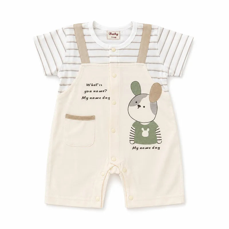 IMPORTED BABY SUMMER COTTON ROMPER HALF SLEEVE/LEG DOG PRINT DUNGAREE STYLE 
