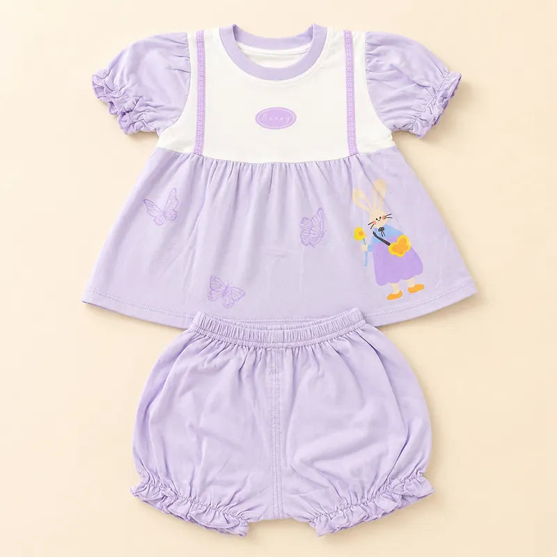 IMPORTED PREMIUM BABY GIRLS SOFT SUMMER SET LAVENDER FROCK STYLE TOP & BLOOMER 