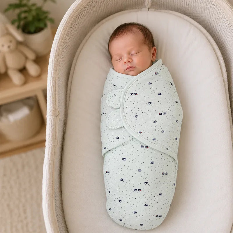 SOFT FABRIC BABY SWADDLE WRAP LIGHT MINT GREEN BOAT & DOT PRINT KIDZO 
