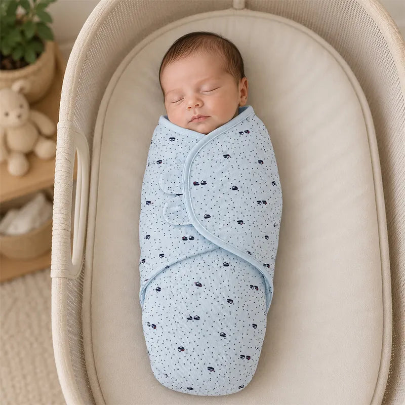 SOFT FABRIC BABY SWADDLE WRAP SKY BLUE BOAT & DOT PRINT KIDZO 