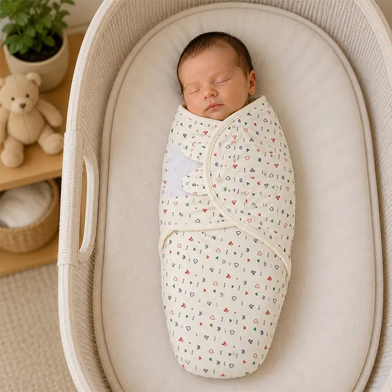 SOFT FABRIC BABY SWADDLE WRAP OFF WHITE MICKEY & HEART PRINT KIDZO 