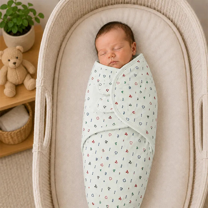 SOFT FABRIC BABY SWADDLE WRAP MINT GREEN MICKEY & HEART PRINT KIDZO 