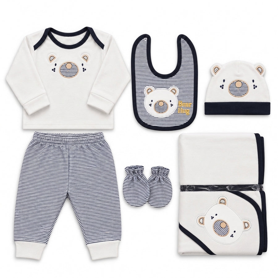 7 Piece Winter Starter Set Lining Bear White & Navy Blue — Complete product view