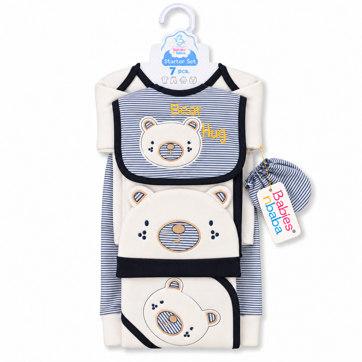 7 Piece Winter Starter Set Lining Bear White & Navy Blue — Set in original packaging