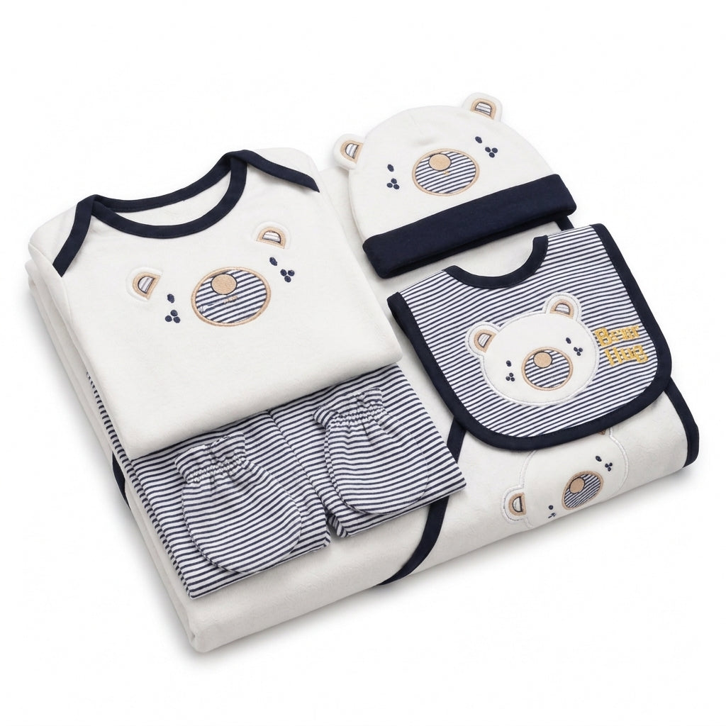 7 Piece Winter Starter Set Lining Bear White & Navy Blue — Complete product view