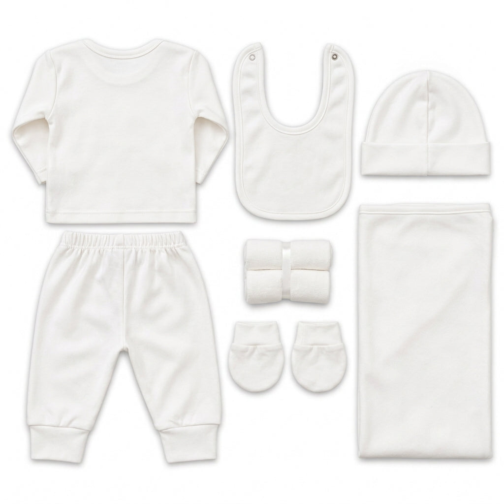 11 Piece Winter Starter Set Little Bear Embroidery White — Rear view