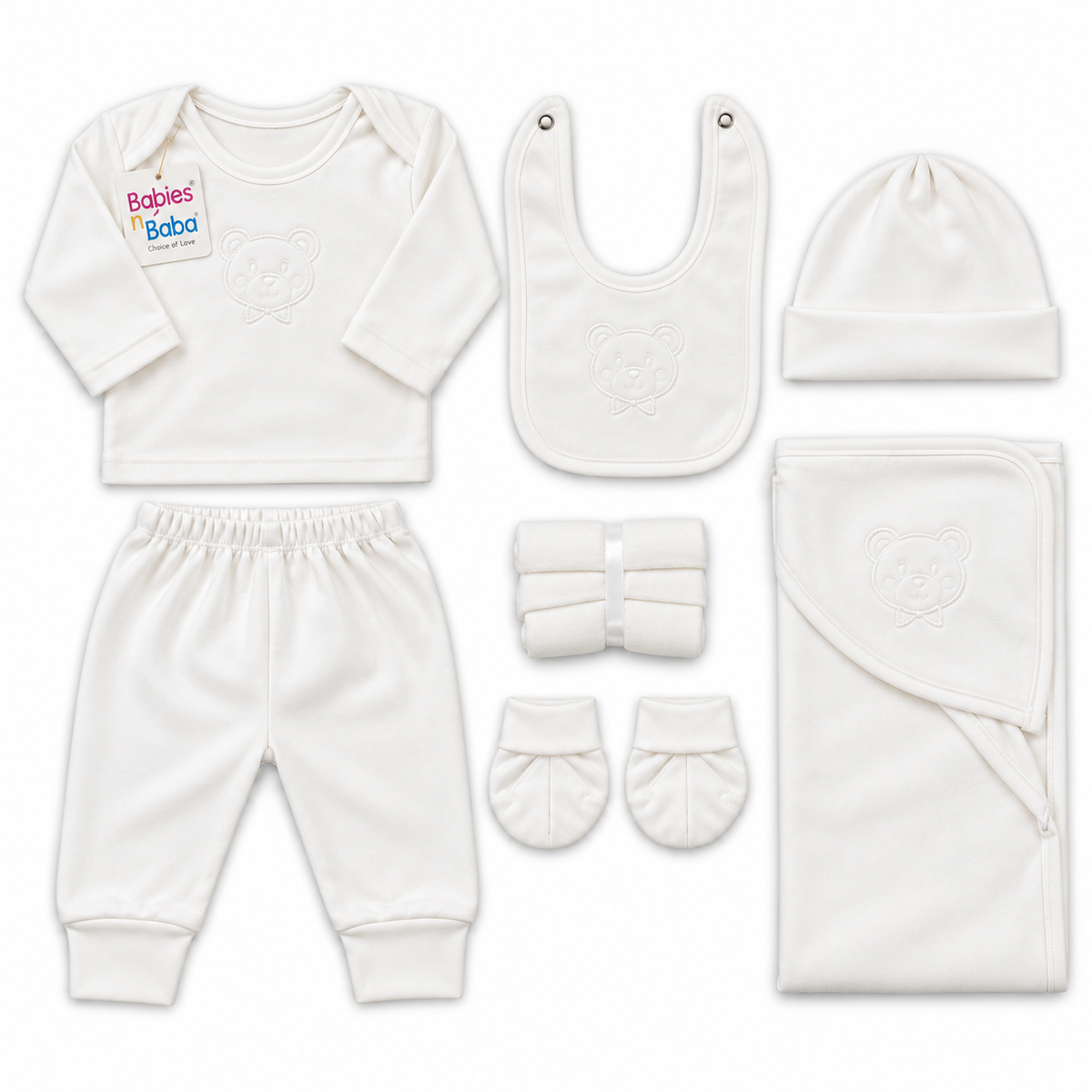 11 Piece Winter Starter Set Little Bear Embroidery White — Complete product view